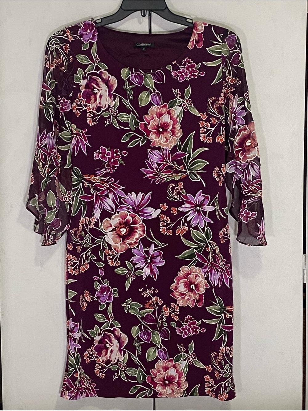 Glamour Plum Floral Midi Dress with Pink & Green Accents